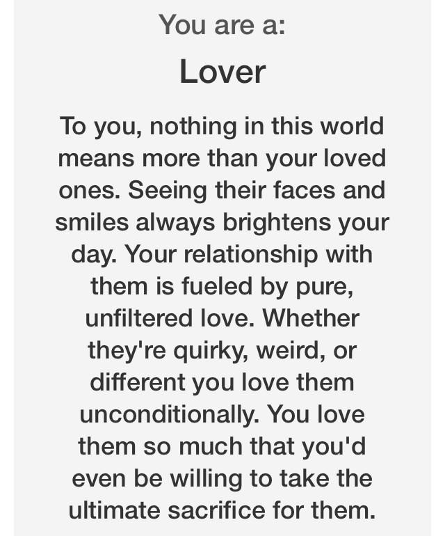 I am a believer"<a href="/GrammarGirl_EN/">Grammar Girl</a>: 오늘의 #영어 테스트: 나의 인생을 한마디로 요약해본다면? 전 "lover"! 

- 직접 테스트 해보세요 👉bitecharge.com/play/wordlife/… "