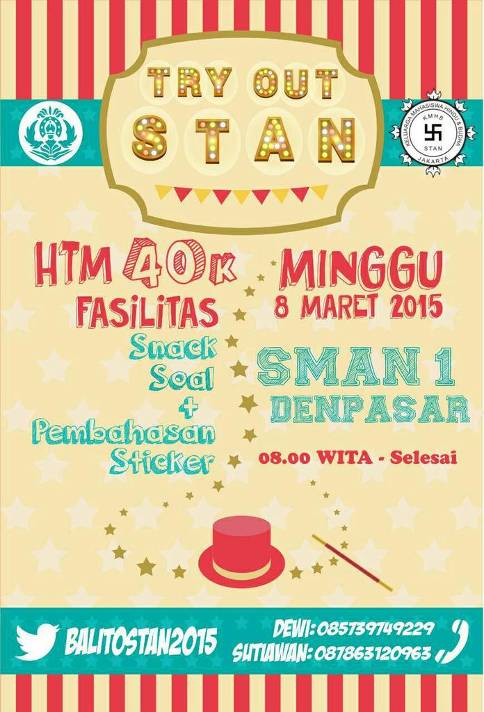 KMHB STAN Jakarta proudly present TRY OUT STAN 2015 !!! Bantu diretweet ya kakak kece <a href="/FORKOM_Denpasar/">FORKOM_Denpasar</a> <a href="/smapan_update/">SMAN 8 Denpasar</a>