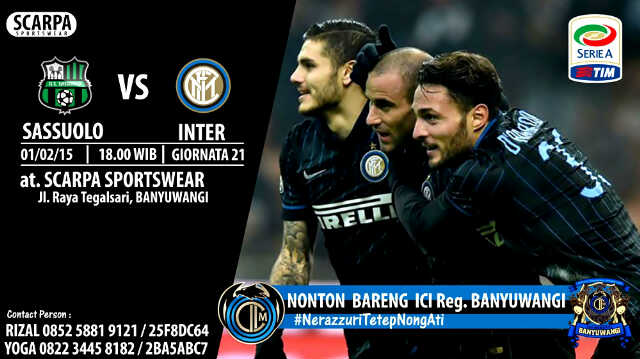 ICI_Banyuwangi's tweet photo. Nobar: Sassuolo vs Inter | Minggu, 01.02.2015 | Pkl.18.00 | at. Scarpa Sportswear #BudayakanNobar Cc: @InterClubIndo http://t.co/1FVpHtW8X9