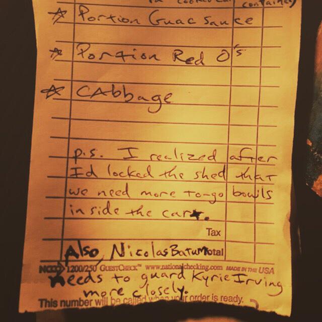 GueroPDX's tweet photo. Beautiful prep note from a wise torta slinger. C'mon #ripcity #blazers #portland #SiBaby http://t.co/8ZKyzdok44
