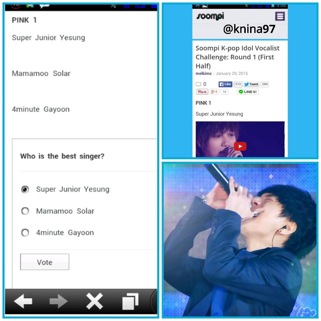 RiaChaniagoo's tweet photo. Elfs go vote @shfly3424 Yesung in Soompi Kpop Idol Vocalist >> http://t.co/9dFtCq6FXQ go elfs vote!! #BestKpopSinger http://t.co/MDBkzXcPkn"