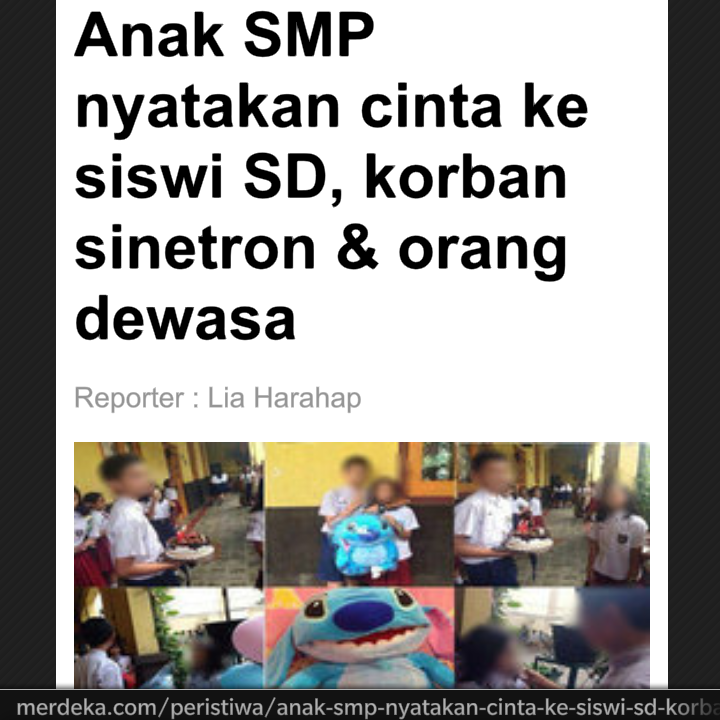 ProfDrSatrioMpd's tweet photo. "@INDONESIAinLOVE: Anak SMP nyatakan Cinta ke siswi SD #KorbanSinetron http://t.co/mS8I5qCuaz" buduh potret anak bangsa sekarang udah aneh