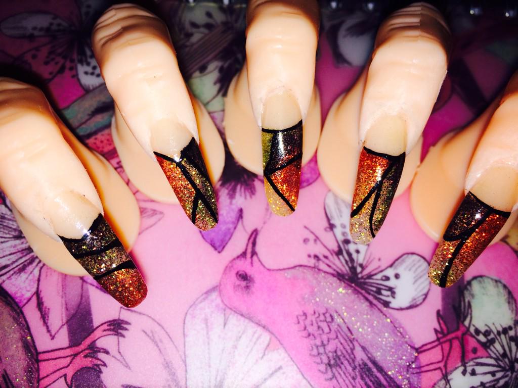 BeautyByEssie's tweet photo. Sculpted glitter acrylic nails. 

Acrylic paint dividing sections. 

#NSI #nails #nailart http://t.co/DzjnTcpJwo