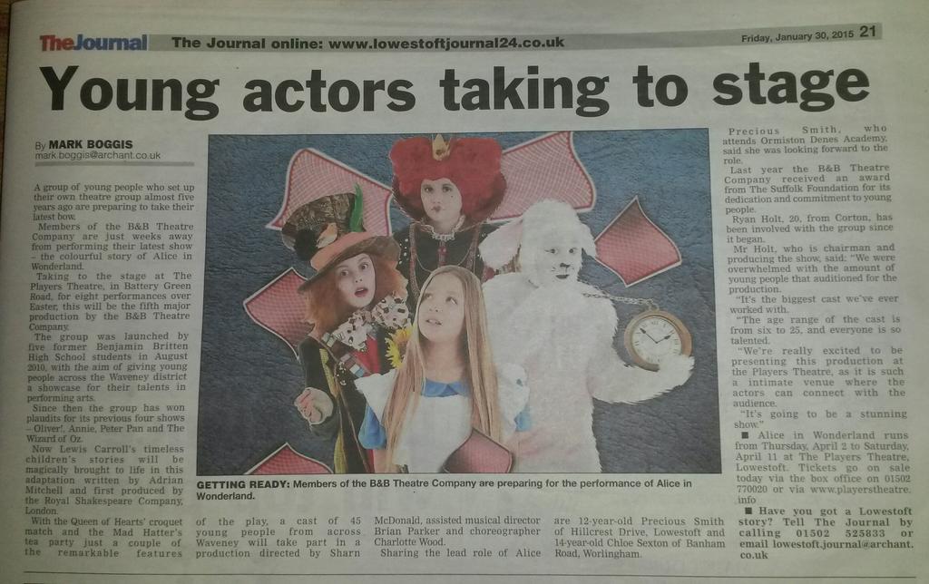 Great to see Ormiston Denes student Precious in today's <a href="/lowjournal/">Lowestoft Journal</a> sharing lead role in <a href="/BBTheatreCo/">The B&B Theatre Co</a> stage show