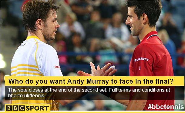 BBCSport's tweet photo. You can vote http://t.co/J5OgNeN8nS for who you want to see v Murray, or reply @BBCSport #bbcdjokovic or #bbcwawrinka http://t.co/lGfUYdZZPF