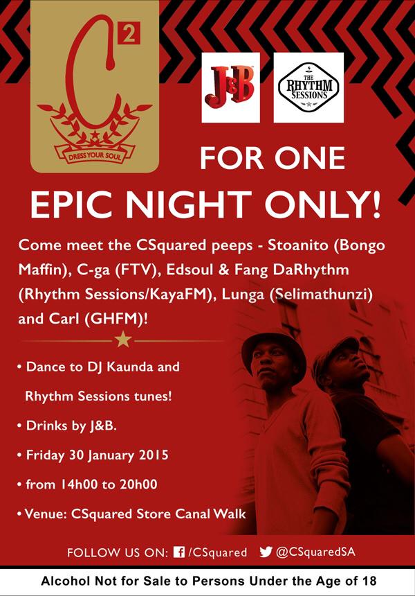 RhythmSessions's tweet photo. We Out at The @CSquaredSA store at Canal Walk tonightYou're invited #J&BMet2015 #MadeForTheMix #SummerDapperMovement http://t.co/9Iu6KFRXyq