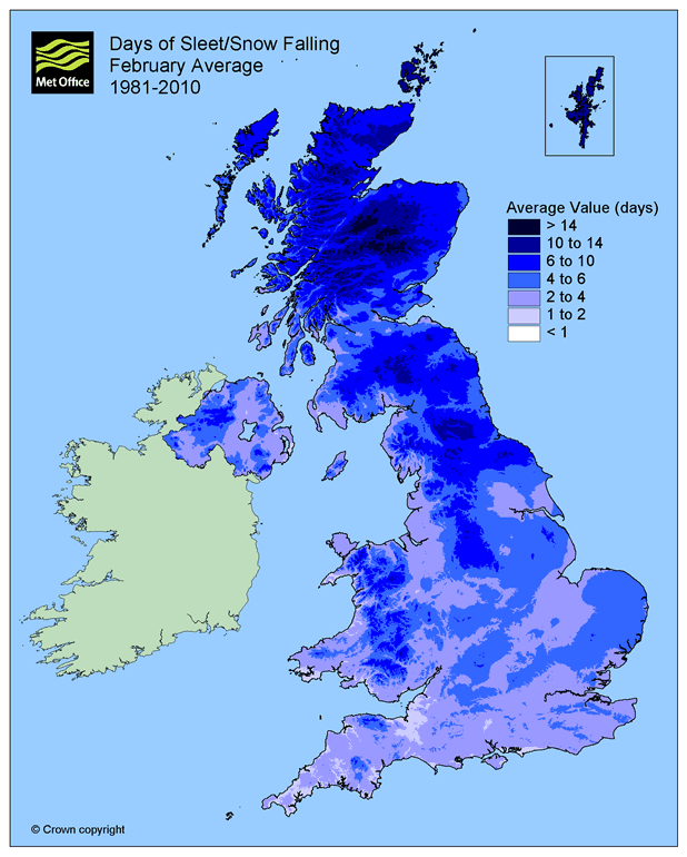 metoffice's tweet photo. #UKsnow or sleet falls on average 6.8 days in February compared to 7.6 days in January and 5 days in December http://t.co/m7hDQyfKLf