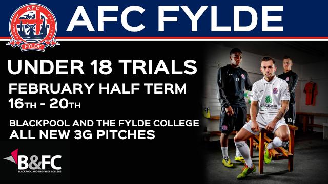 AFCFyldeAcad's tweet photo. TRIALS: We have our timetable for the half term Under 18 trials have a look here http://t.co/NJgrVMQpE8 #AFCFylde http://t.co/TO9YFld1Du