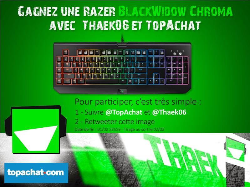 Thaek06's tweet image. Un clavier gamer Razer BlackWidow Chroma à gagner ! 
Pour participer #RT ce tweet + FOLLOW @TopAchat &amp;amp; @Thaek06