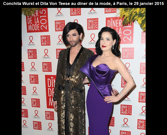 crazyhorseparis's tweet photo. Aren't they beautiful?@ConchitaWurst & @DitaVonTeese at the Sidaction dîner de la mode - via @PublicFR #CrazyGuests http://t.co/BEj59cU1o8