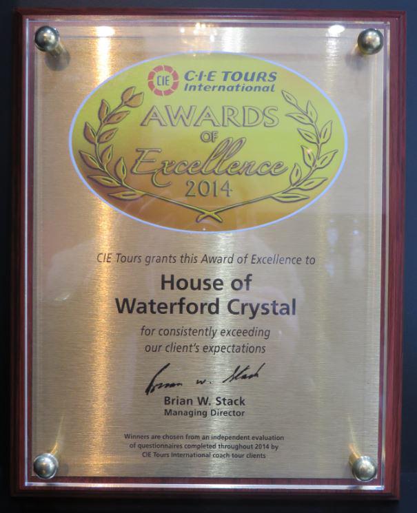 WaterfordCrystl's tweet image. @Waterford_HoWC received an Award of Excellence 2014 for consistently exceeding @cietours client's expectations