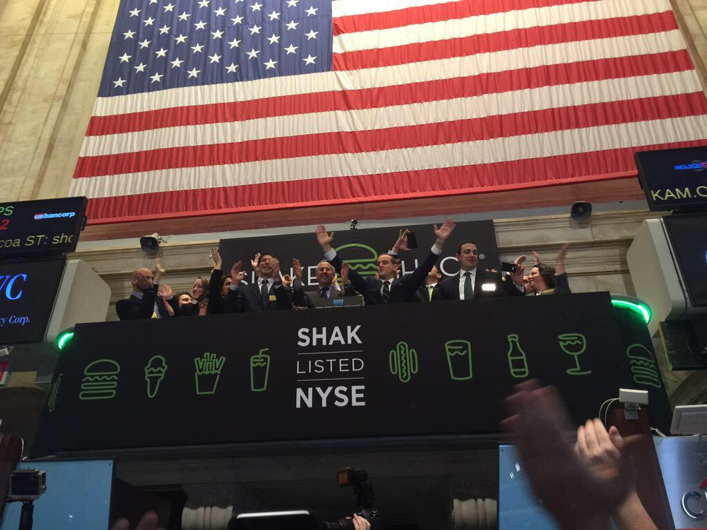 ginlane's tweet photo. Congratulations to @shakeshack - being listed on the NYSE right now! $SHAK 🍔📲#2015 http://t.co/ZDVsljqs7L