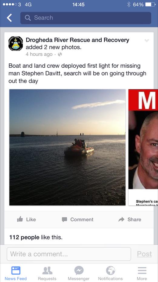 juneshannon's tweet photo. Thank you Drogheda River Rescue &amp; Recovery for continuing to search for our lovely friend #StephenDavitt #findstevie http://t.co/7XsP0rzlS6