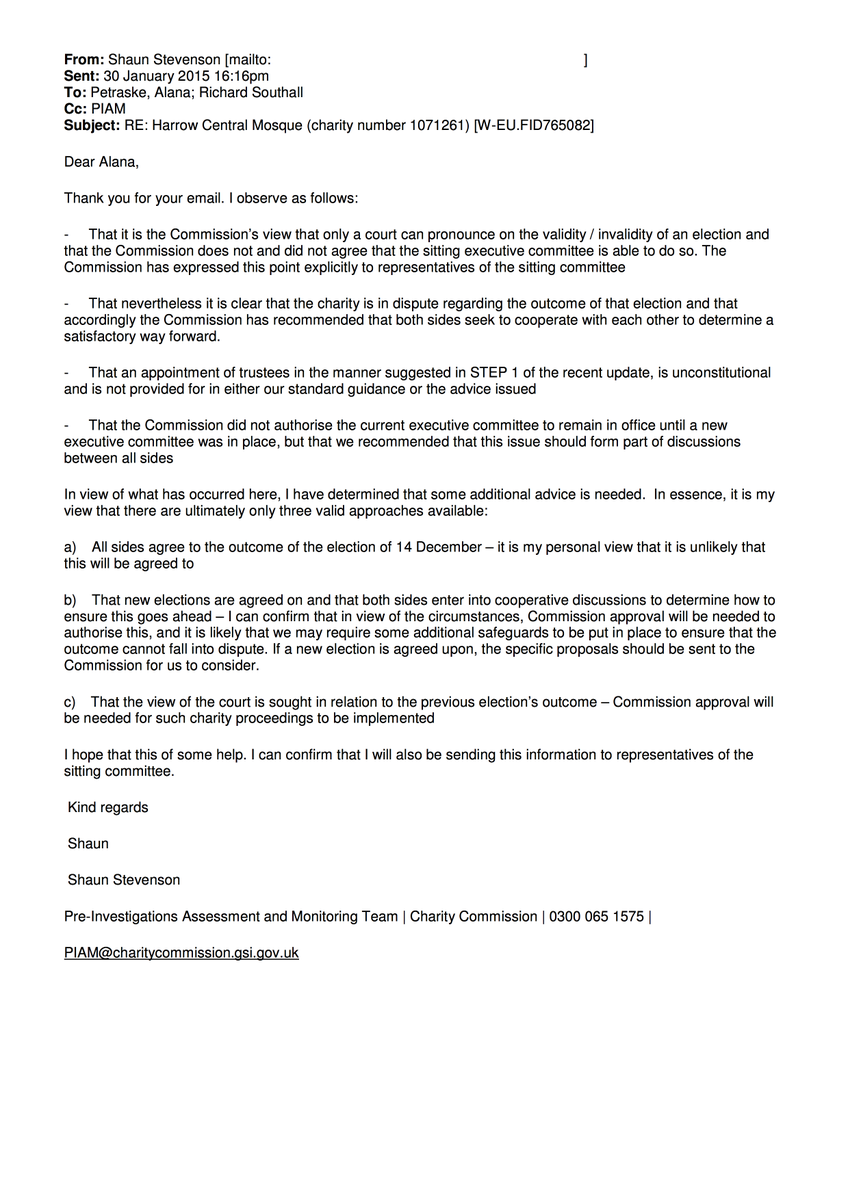 livingmasjid's tweet photo. Official Communique from the Charity Commission today after seeing notification from HCM!!!

They were not pleased http://t.co/kExCBWBNLy