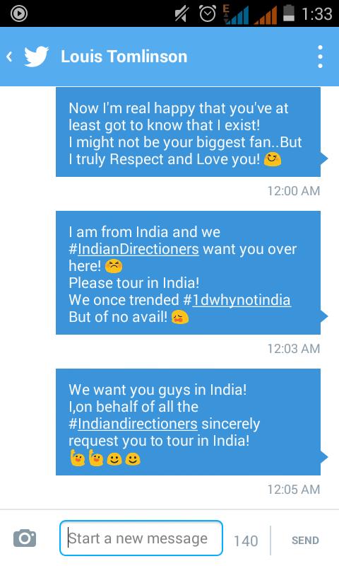 Wannameet_1D's tweet photo. GUYS!!! ๐
I have DM'd @Louis_Tomlinson requesting him to tour in India!
#Indiawantsonedirection
#Indiandirectioners http://t.co/hUXPndZRJr