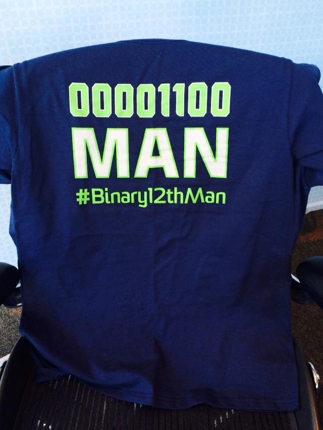 southlakeunion's tweet photo. We got our #Binary12thMan shirt! Thanks @ExtraHop! #TGIBF http://t.co/tfqU08UCeO