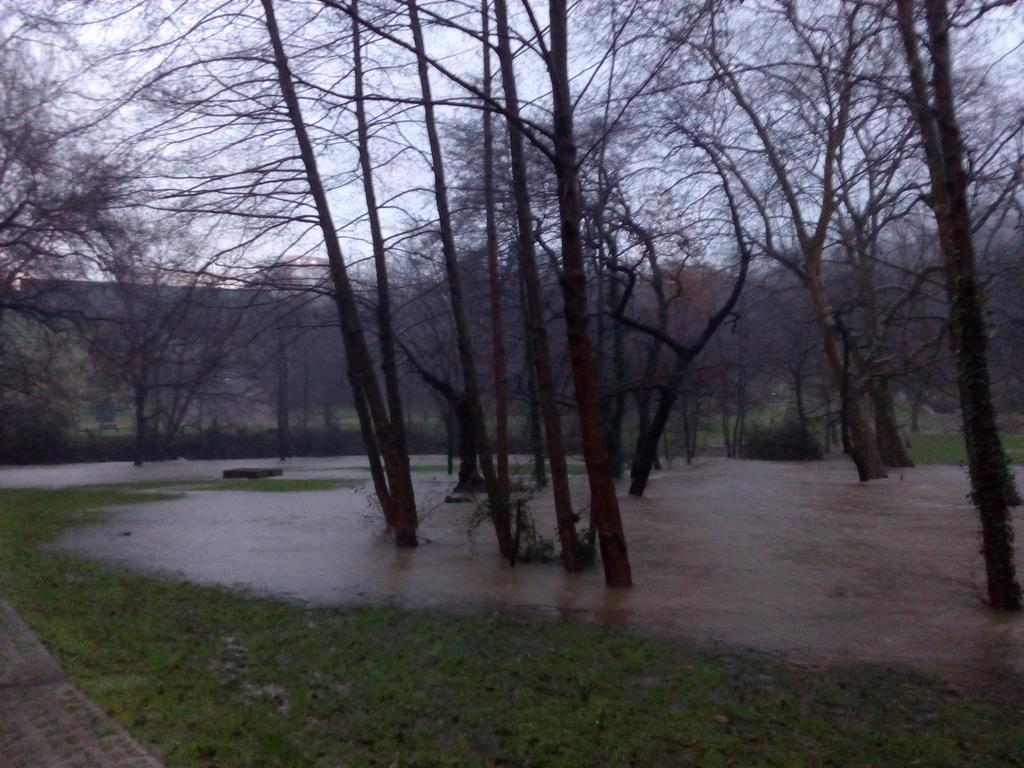Río Castaños desbordado en Gorostiza (Barakaldo) pero lejos aún de causar problemas.