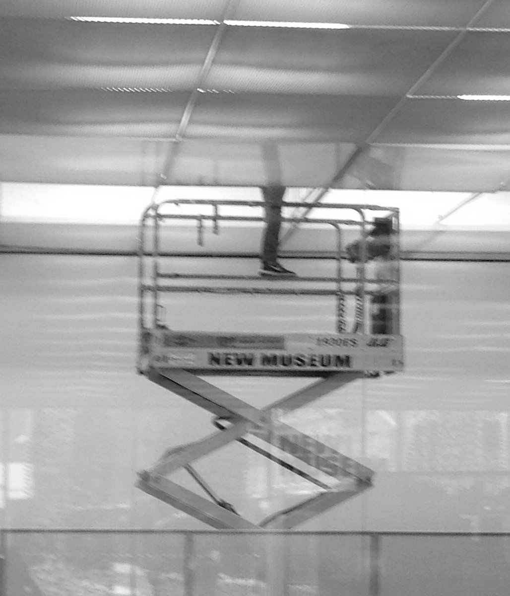 newmuseum's tweet photo. Scenes from last night's install of 16 ft brass poles for @gerardandkelly's exhibition in the Lobby, open on Feb 4! http://t.co/DsLRobHNRB