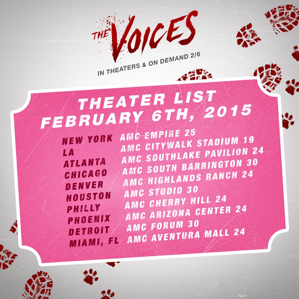 Follow the blood trails and see what cities #TheVoices is playing in! #RyanReynolds