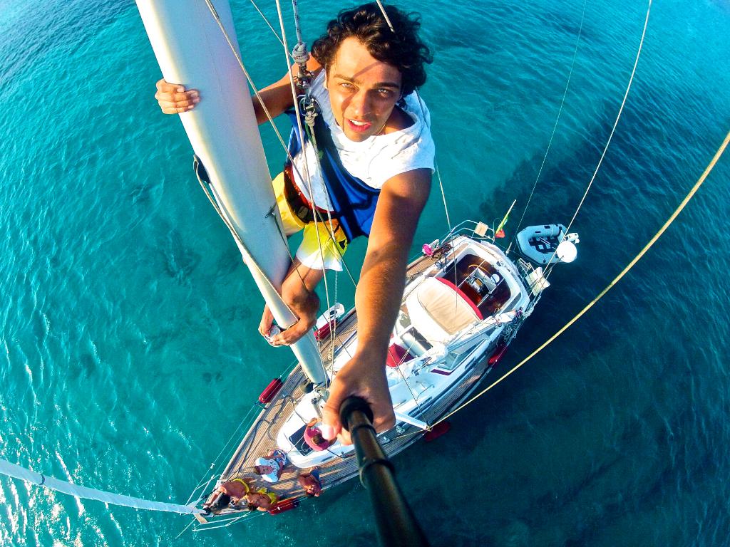 GoPro's tweet photo. Photo of the Day! Above the Mediterranean Sea. Photo by Gianlu Cordero in Sardinia, Italy. http://t.co/OejGr45SrN