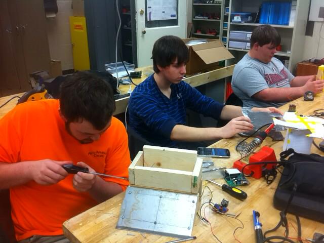 mhobbs_ctr's tweet image. Robotic students Jerral,Thomas and Steven design and build their robots for upcoming competitions