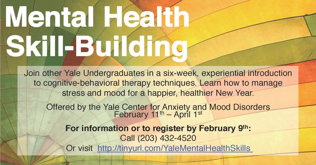 Our #mentalhealth skills group for <a href="/Yale/">Yale University</a> undergraduates starts Feb 9th. Visit tinyurl.com/yalementalheal… to learn more!