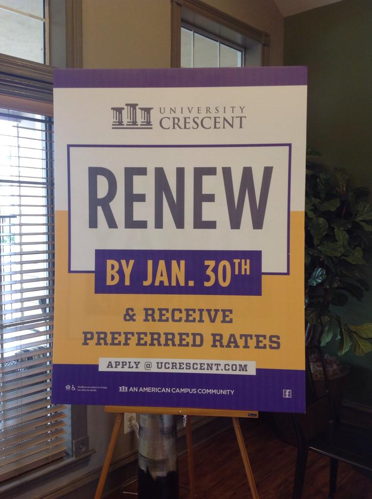 ucrescent's tweet photo. Don't forget today is the LAST day to renew your lease and receive preferred rates! Renew today! http://t.co/uf76IYY9O6