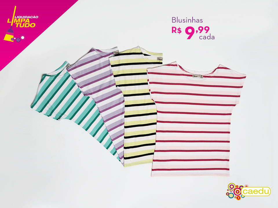 CaeduModa's tweet image. #EspecialBlusinhas CORRA PARA APROVEITAR ESSES PREÇOS: blusinhas listradas por R$ 9,99 é só na Caedu!