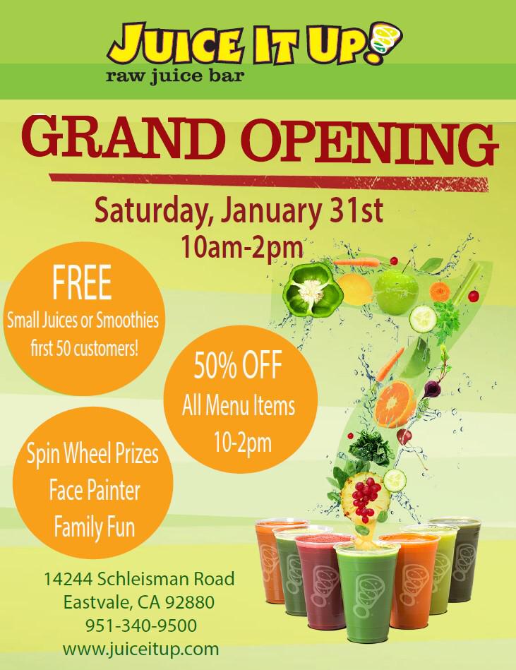 JuiceItUpHQ's tweet image. Grand Opening Celebration at #Eastvale Juice It Up! Tomorrow! #freesmoothies #freejuice #fun #raffles #prizes #yay