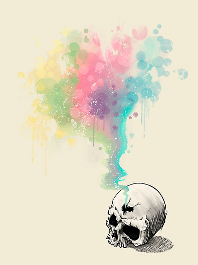 redbubble's tweet photo. Who knew the inside of a skull was so colorful? Great contrast in styles here: http://t.co/AJdbl6XzRu @Demas_Art http://t.co/T7xZKDBSwV