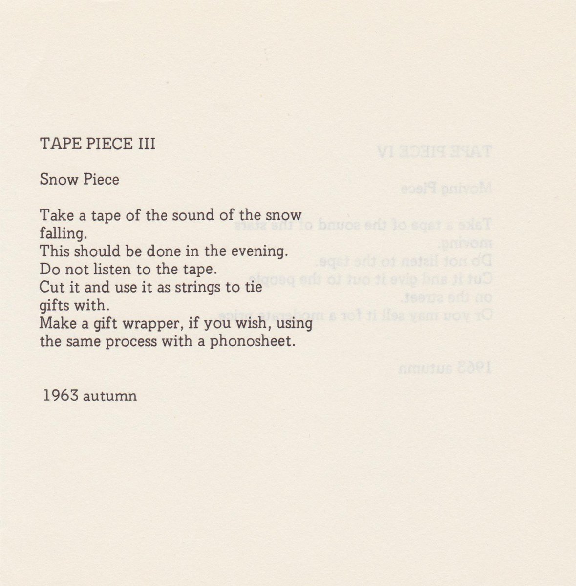 Yoko Ono on Twitter: "TAPE PIECE III 1963 autumn #grapefruit http://t.co/oinTbpGCGY"