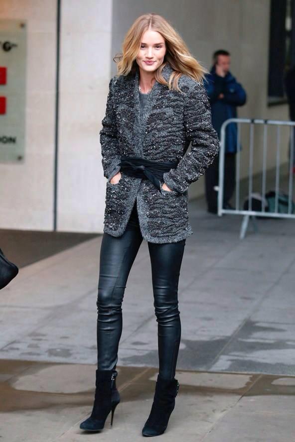 TheGateShop's tweet photo. How cool does Rosie look in her stunning Isabel Marant embellished jacket, leather skinnies and heels?#laidbackchic http://t.co/L9Qo64key8