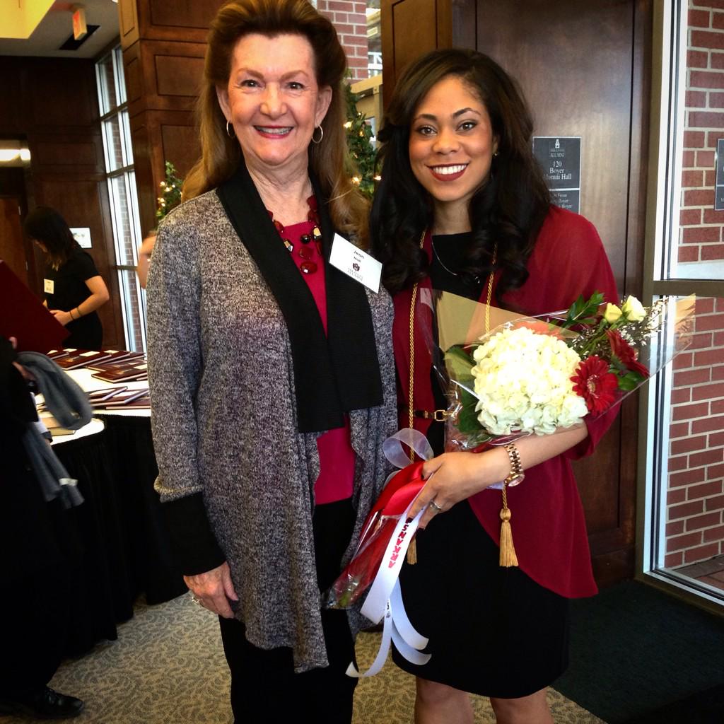 RazorbackSpirit's tweet photo. Our Director Jean Nail &amp; #RazorbackCheer, Lauren enjoying the @arkansasalumni Seniors of Significance reception! http://t.co/ymZRevaViI