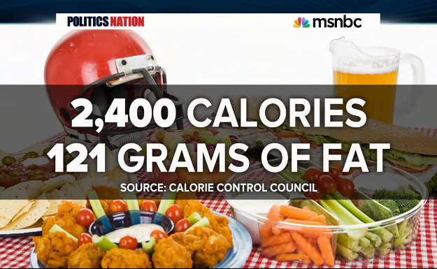 MSNOWNews's tweet photo. The average American will consume 2,400 calories during the Super Bowl: http://t.co/yNjk1L59Xl http://t.co/Xf2gNHe8jm