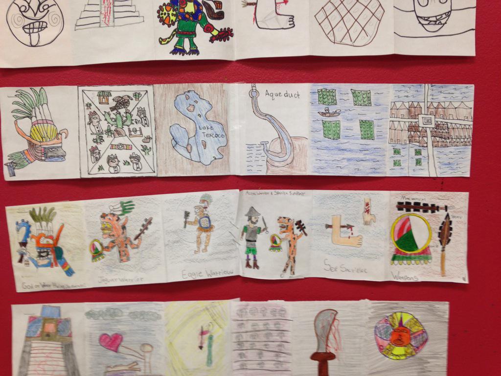 MrKennedySSLA's tweet photo. Amazing work by grade 8 #socialstudies students @TrappersPride13 #azteccodex #aztecs #ymmED http://t.co/FSszYUrFwH
