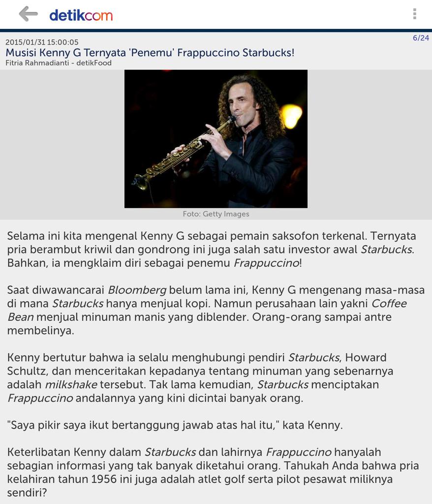 JakPowderSupply's tweet photo. Pendiri Frappucino adalah Kenny G pemain Saxophone legendaris... http://t.co/nvQdPNhvf8