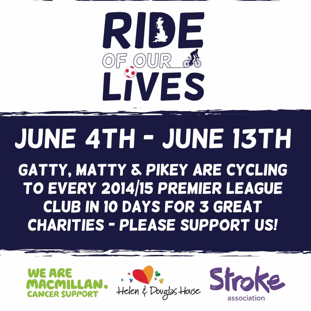 JamiePike82's tweet photo. We are cycling to every 2014/15 Premier League ground this summer,please RT &amp; support us.x
http://t.co/MLRSSQqxBY http://t.co/ur7LkxafXq