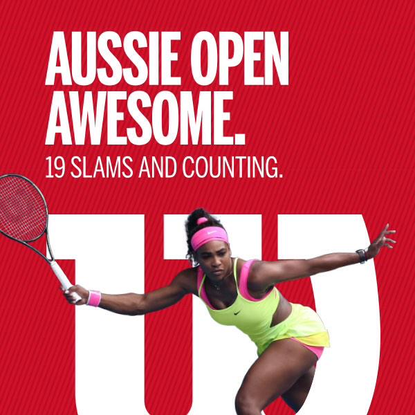 WilsonTennis's tweet photo. Domination down under. 19 Grand Slams and counting. @serenawilliams #Legendary #AustralianOpen http://t.co/ScTERshL8w