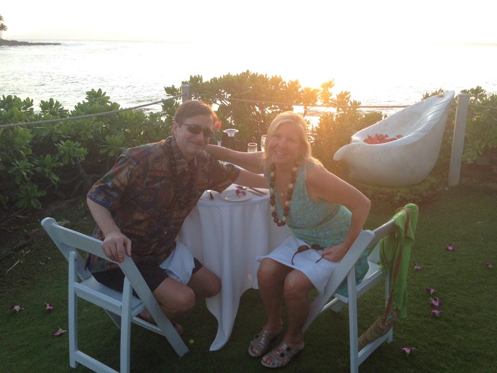 Mike &amp; Corinne, winners of the 50th Anniversary Na Hoku dinner overlooking beautiful Napili Bay. Congratulations!