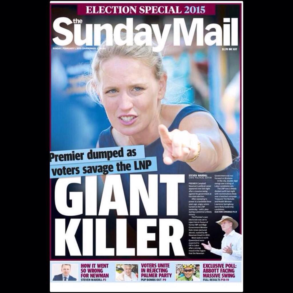DavidIFeeney's tweet image. #KateJones is the #giantkiller #qldvotes2015 #auspol @QLDLabor