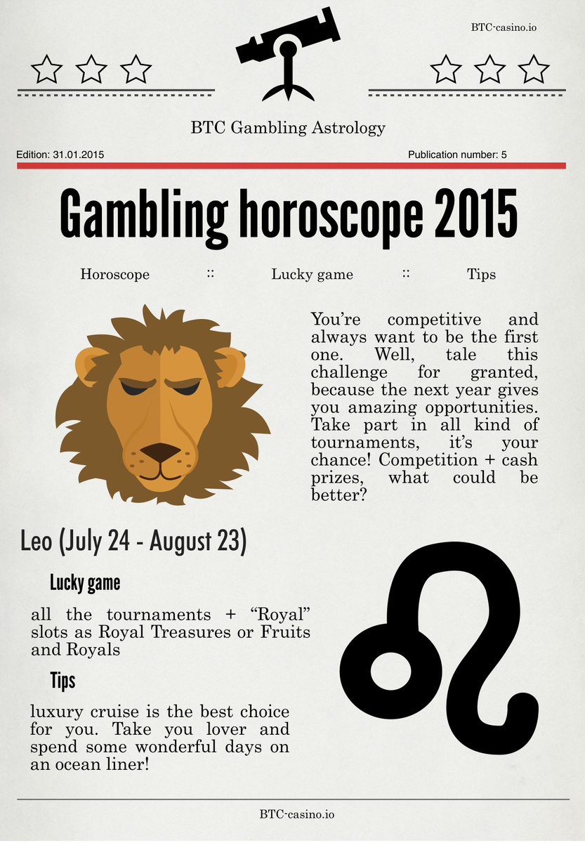 ___btc___'s tweet photo. Exclusive gambling #horoscope 2015! Only @___btc___  What's waiting for #Leo? Coming soon: #Virgo http://t.co/6KfRPx88Xp