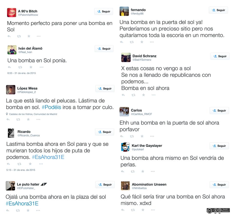 luisaomoratalla's tweet photo. Hola @policia, ¿vais a detener a estas personas por apología del terrorismo o solo detenéis a los rojos? #EsAhora31E http://t.co/CW24oeN7pL