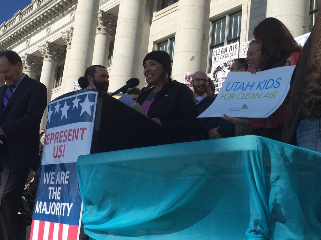 utahhousedems's tweet photo. @AngelaRomeroH26 welcomes everyone at the #cleanairrally to "the people's house" http://t.co/AsONBhF6rt