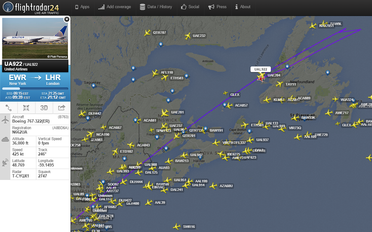 Flightradar24 on Twitter "United flight UA922 from Newark to London