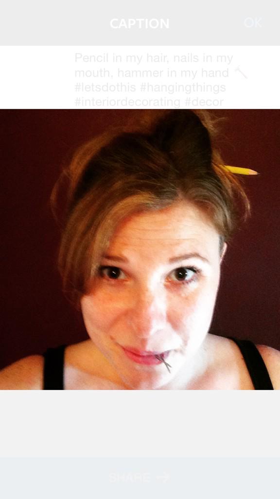 lovenestla's tweet photo. Pencil in my hair, nails in my mouth, hammer in hand ๐จ #handygirl #letsdothis #hangingthings #interiordecorating http://t.co/cFhnF44qQV