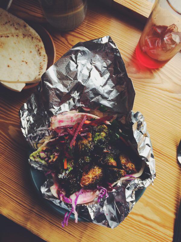 Happiness is being able to add roasted Brussels sprouts to your falafel. Thanks #1000figs <a href="/FatFalafel/">The Fat Falafel</a>. So good!