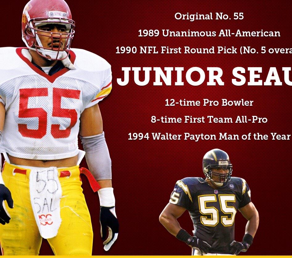 USC Trojans on X: No. 55 will hang in Canton! Junior Seau is the 12th USC  alum in the Pro Football Hall of Fame (tied for most ever).   / X