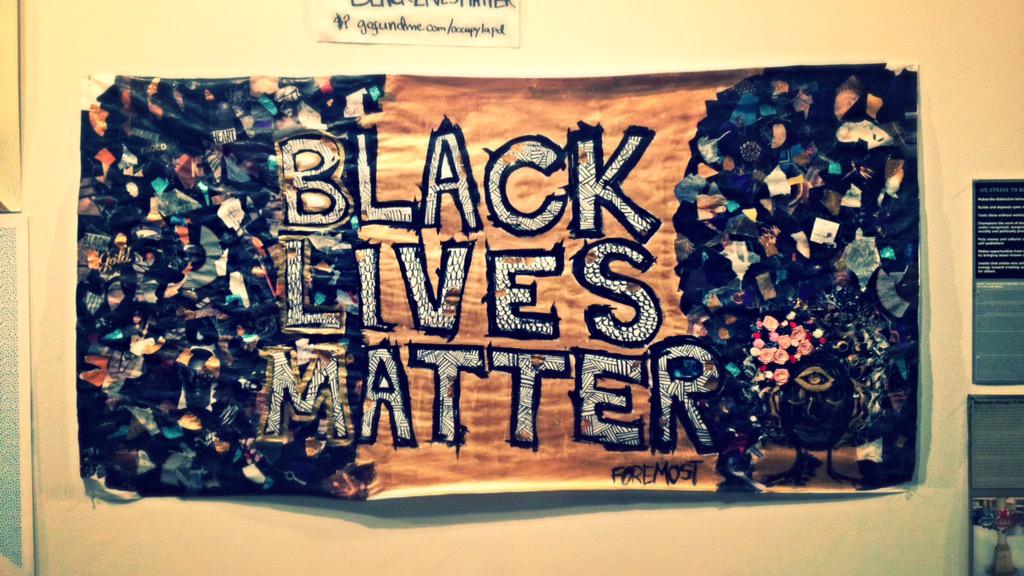 BLMLA's tweet image. The live collage piece at LAABF @MOCAlosangeles is done! A Foremost &amp;amp; @RowanLucia collabo. #BlackLivesMatter