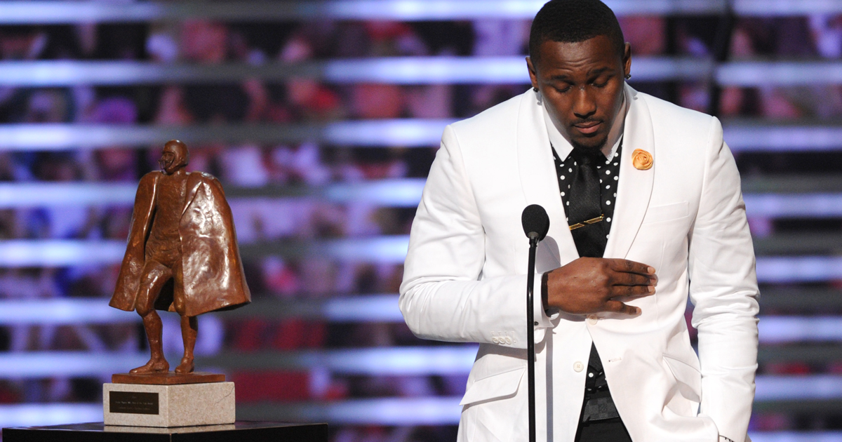 Panthers's tweet photo. "Let's make a difference. Let's change this world."

Standing ovation for @TD58SDTM. #NFLHonors #ManOfTheYear http://t.co/0d88w62i2b