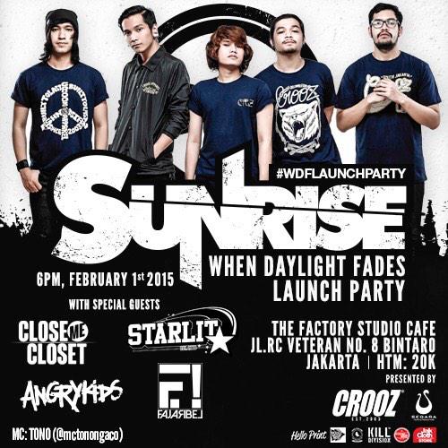 Come to launching party of When Daylight Fades <a href="/SunriseJKT/">Sunrise Official</a> at The Factory Studio Cafe this afternoon.